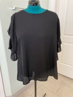 Chiffon Ruffle Sleeve Blouse - Black XXL